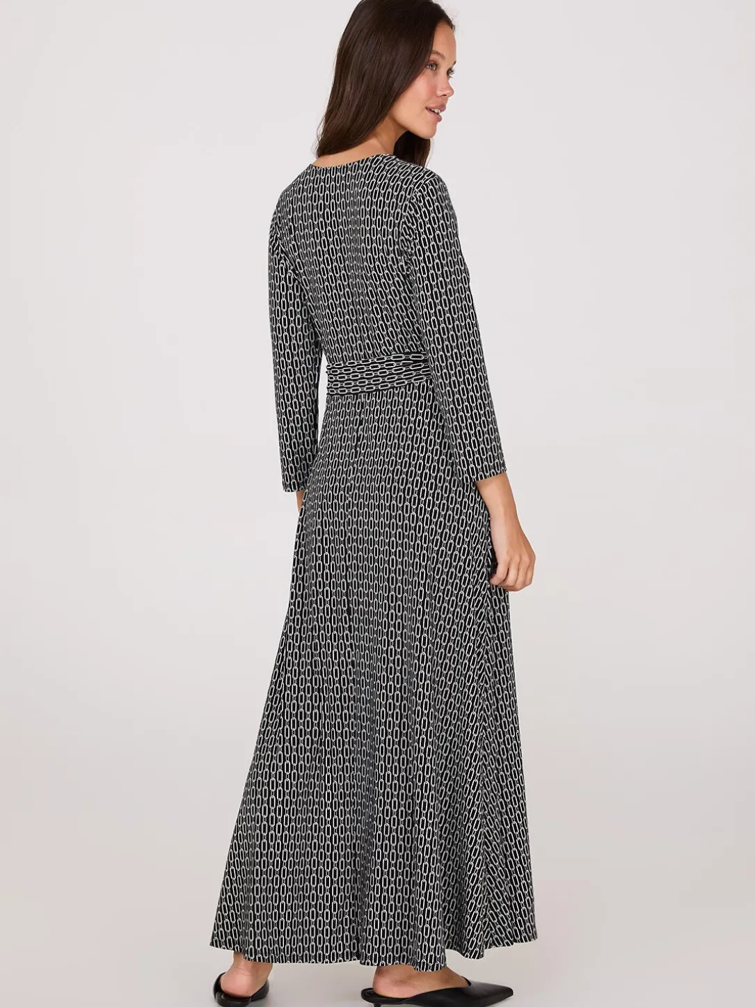 Geo Print Crossover A-Line Maxi Dress