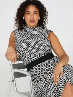 Geo Print Gathered Column Dress