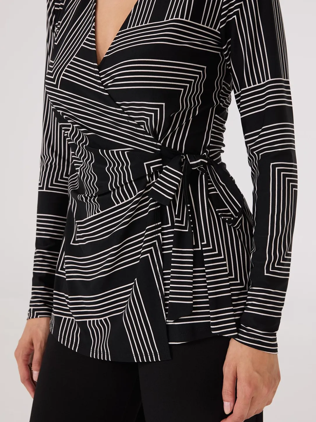 Geo Print Long Sleeve Crossover Top