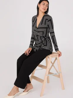 Geo Print Long Sleeve Crossover Top