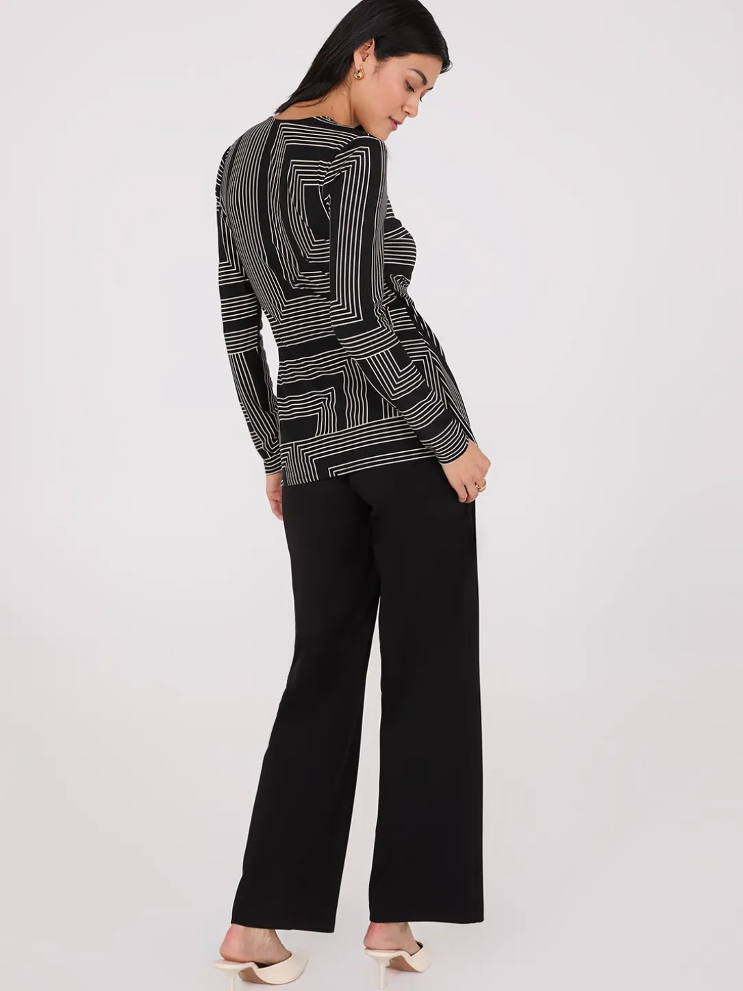 Geo Print Long Sleeve Crossover Top