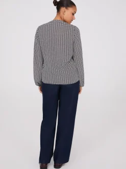 Geo Print Pintuck Popover Blouse