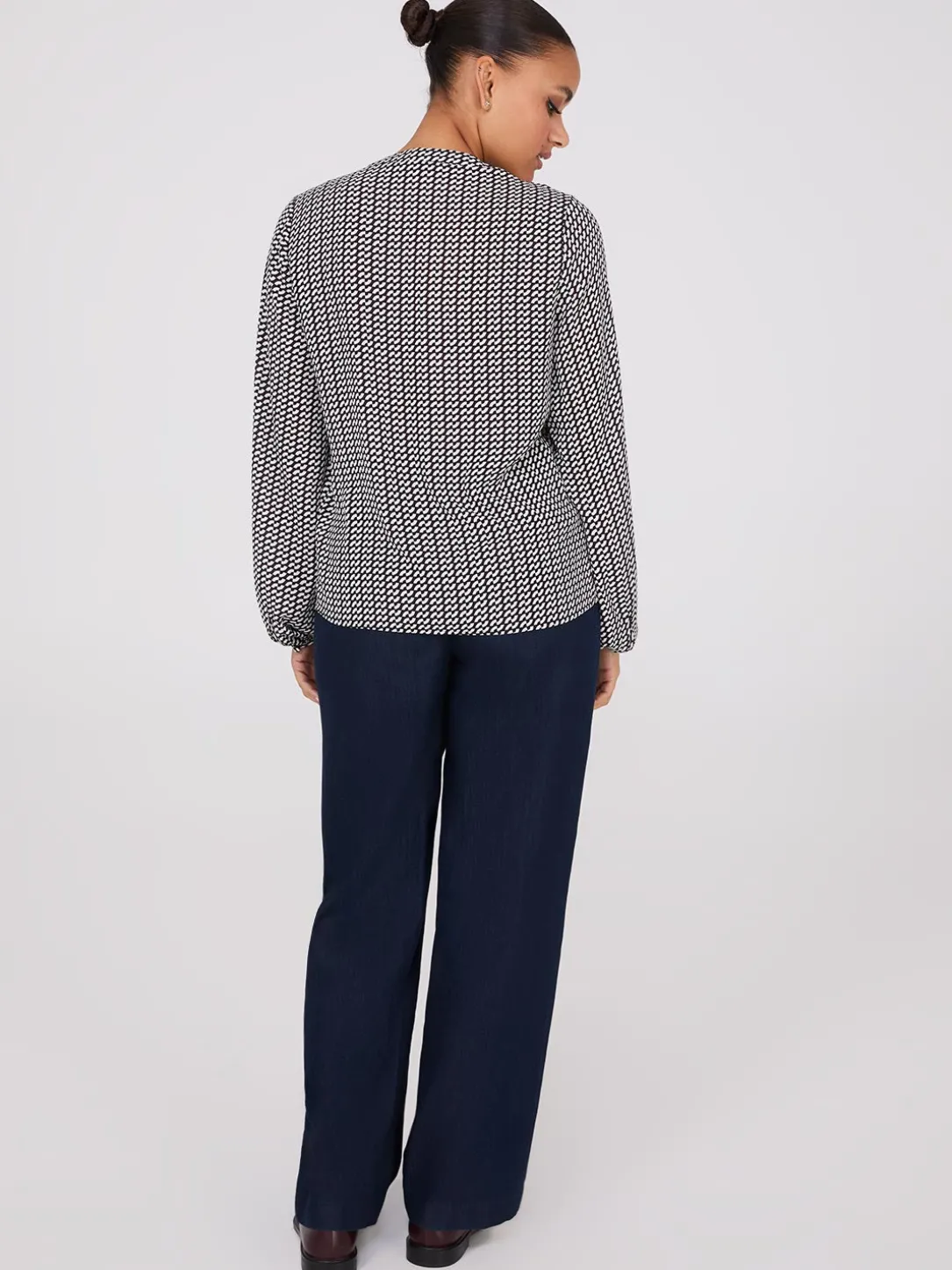 Geo Print Pintuck Popover Blouse