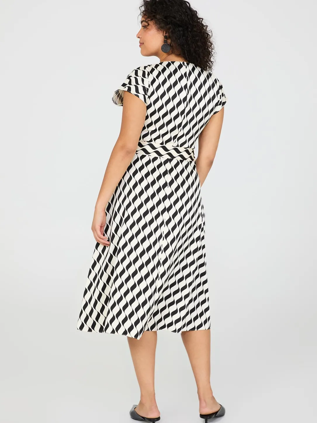 Geo Print V-Neck Satin Midi Dress