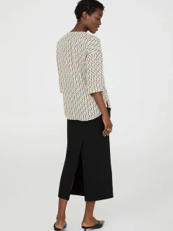 Geo Print Zip Front V-Neck Top