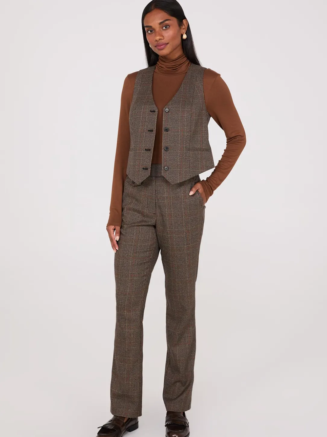 Glen Plaid Straight Leg Pants
