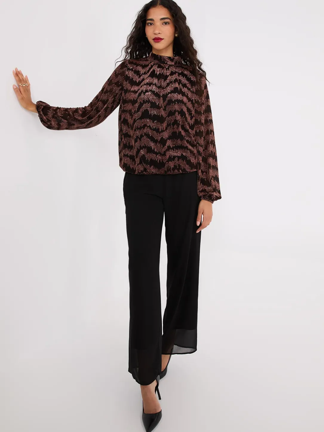 Glitter Jacquard Mock Neck Top