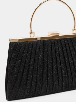 Glitter Pleated Minaudiere With Top Handle