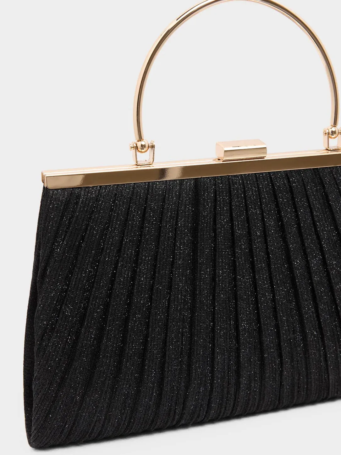 Glitter Pleated Minaudiere With Top Handle