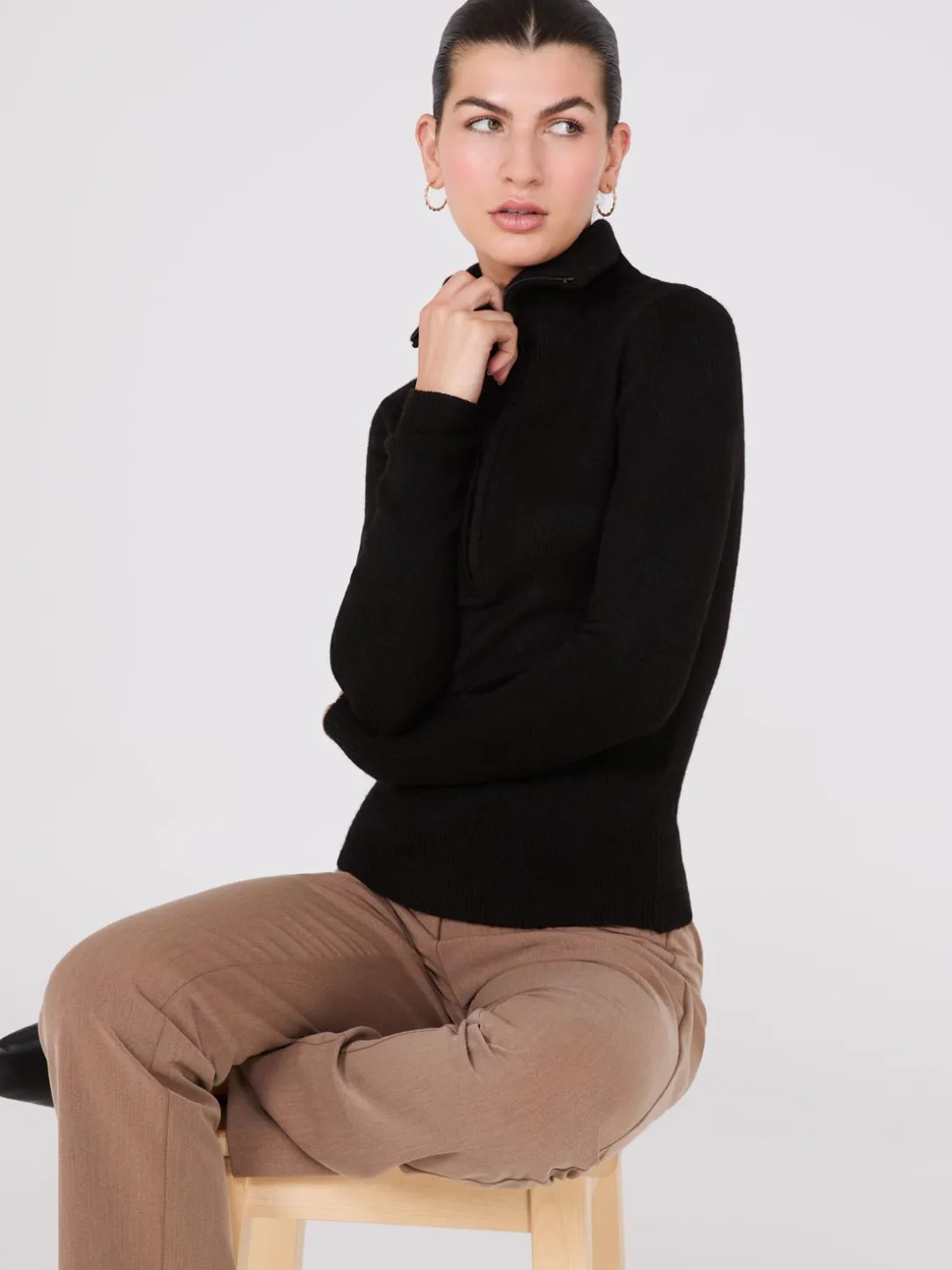 Half-Zip High-Neck Sweater