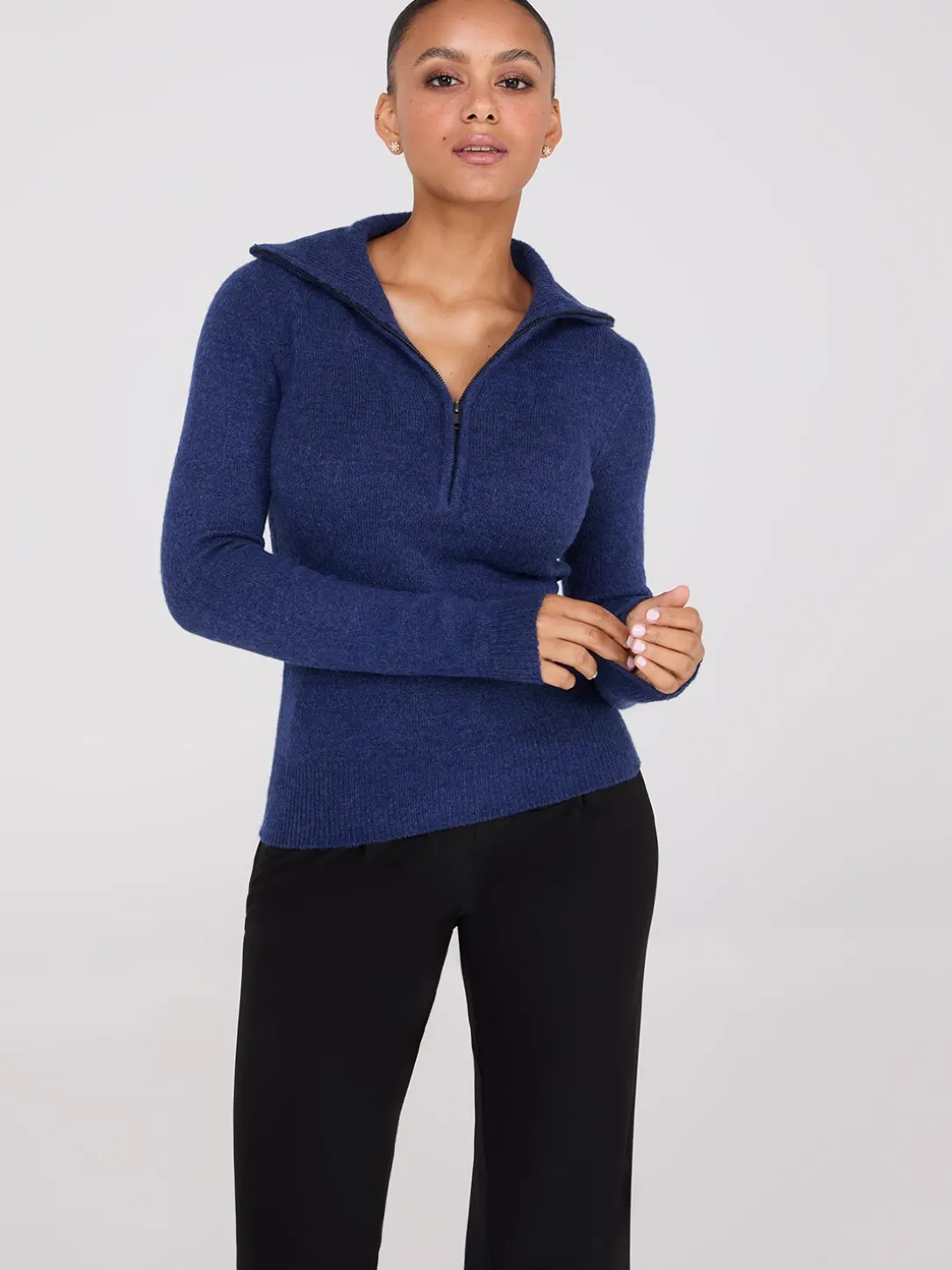 Half-Zip High-Neck Sweater
