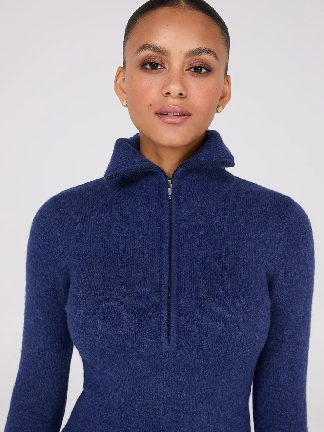 Half-Zip High-Neck Sweater