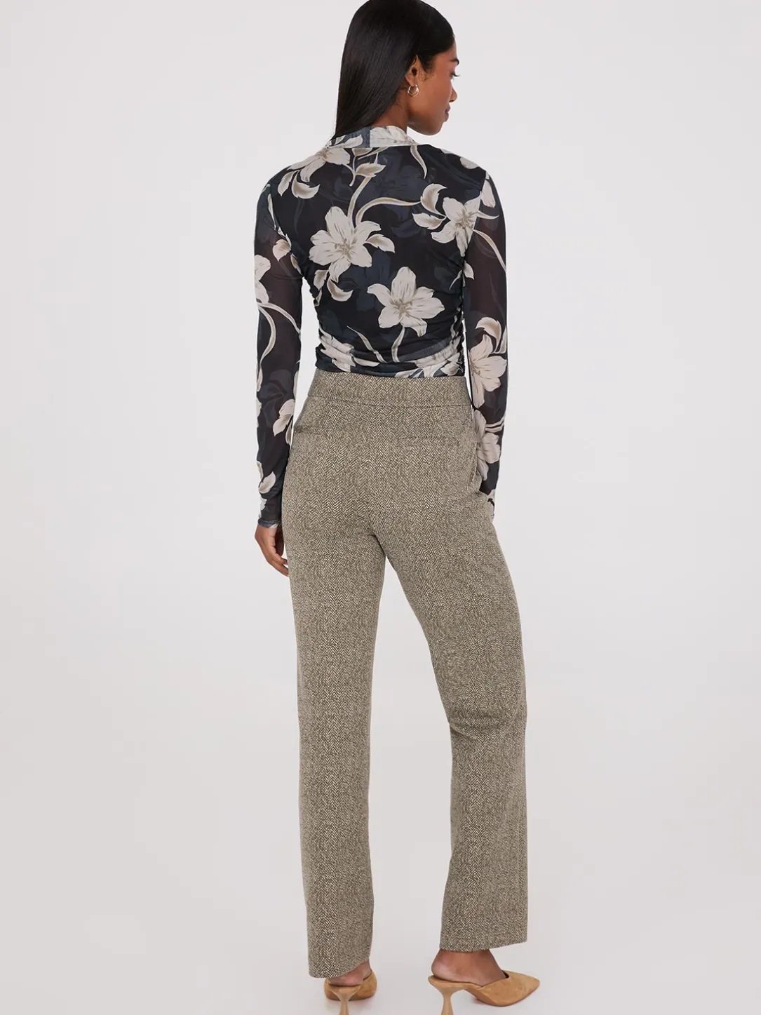 Herringbone Straight Leg Pants