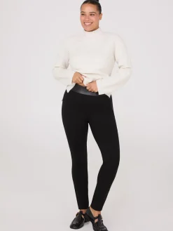 High-Rise Pants With Faux Leather Waistband