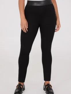 High-Rise Pants With Faux Leather Waistband