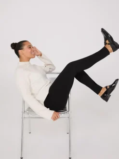 High-Rise Pants With Faux Leather Waistband