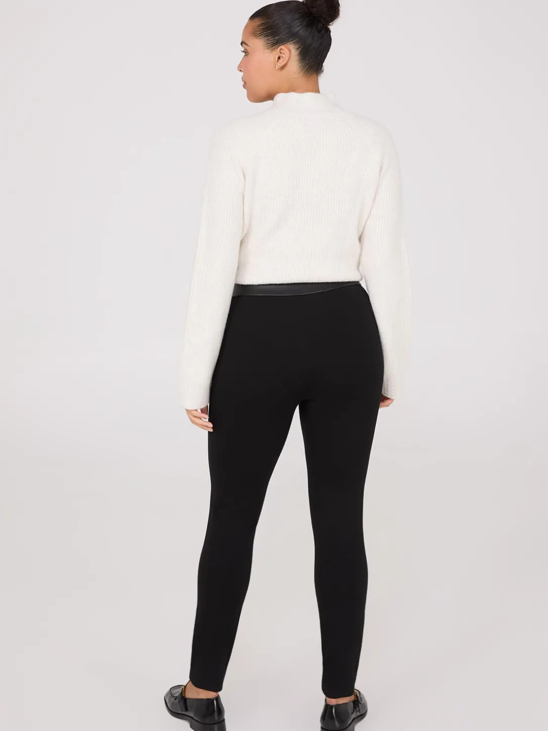 High-Rise Pants With Faux Leather Waistband