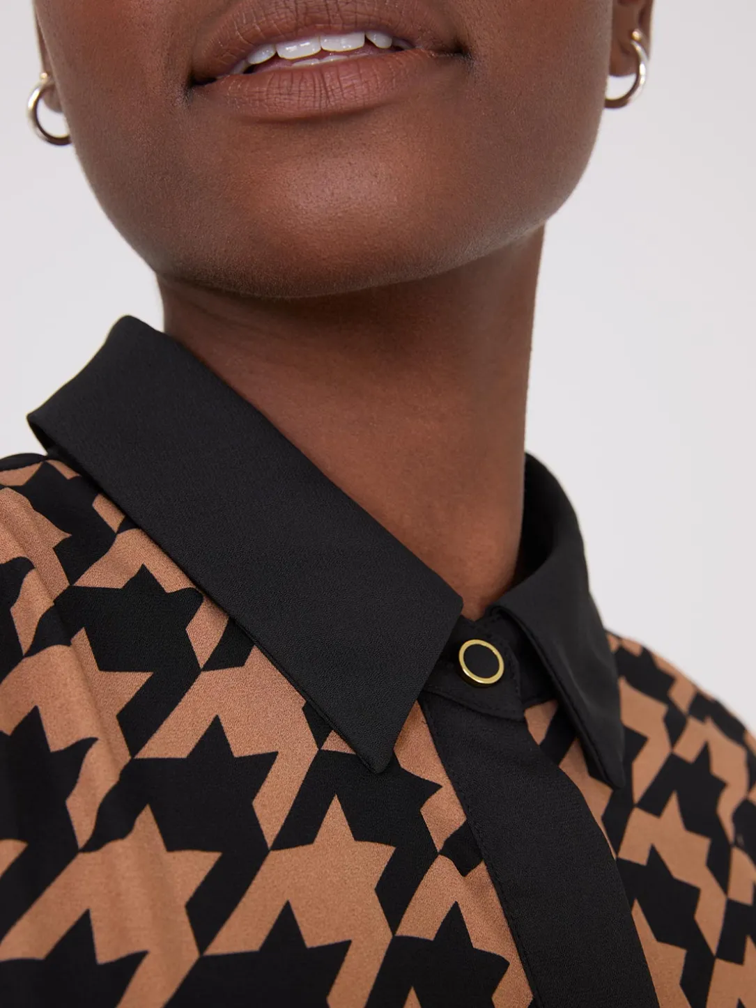Houndstooth Chiffon A-Line Dress