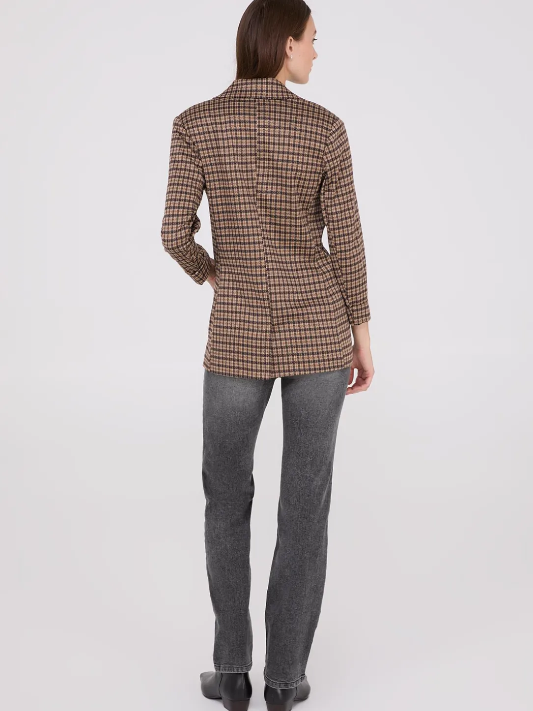 Houndstooth Jacquard Button-Front Blazer