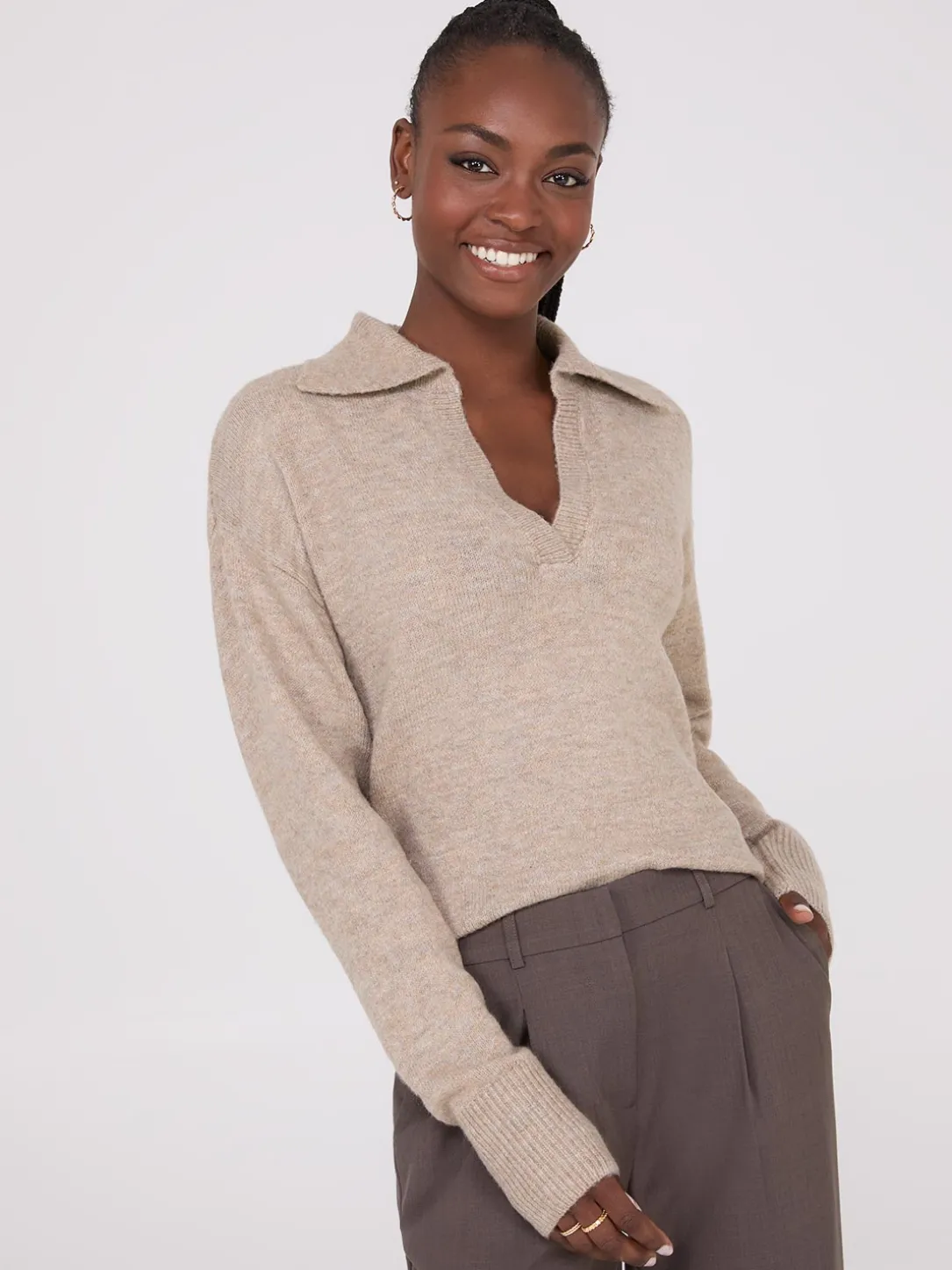 Johnny Collar Long Sleeve Sweater
