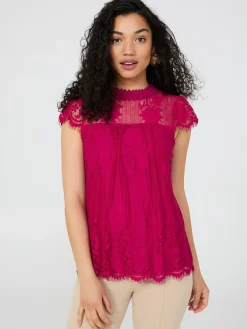 Lace Cap Sleeve Top With Crochet Detail