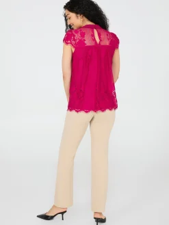 Lace Cap Sleeve Top With Crochet Detail