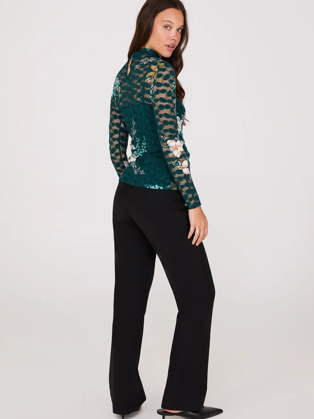 Lace Floral Print Mock Neck Top