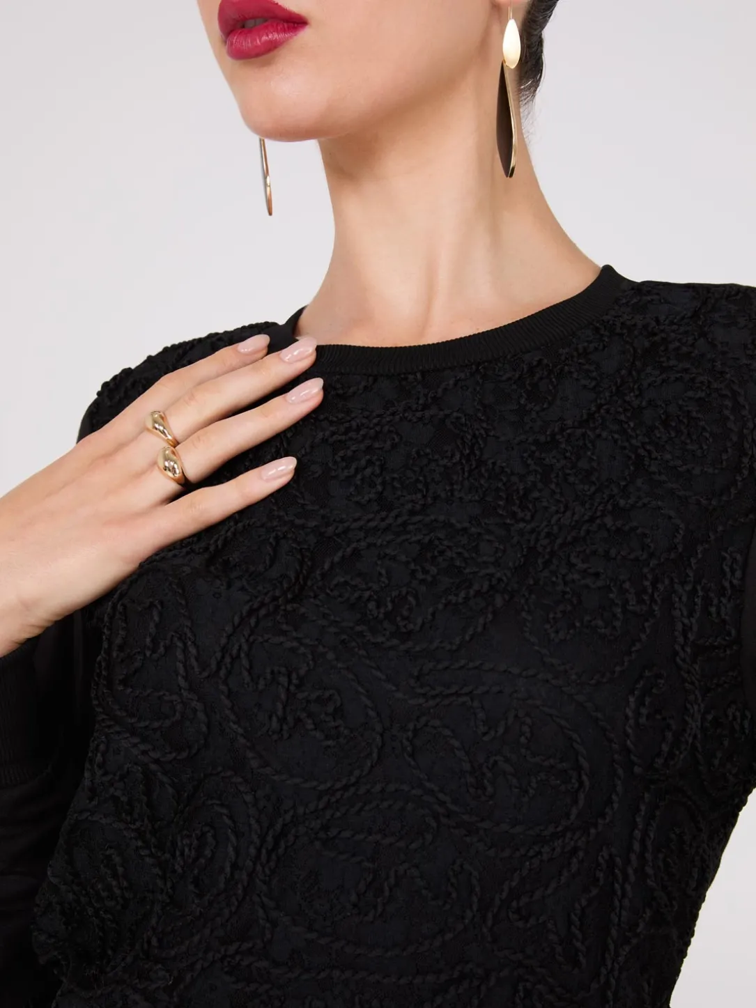 Lace Front French Terry Top