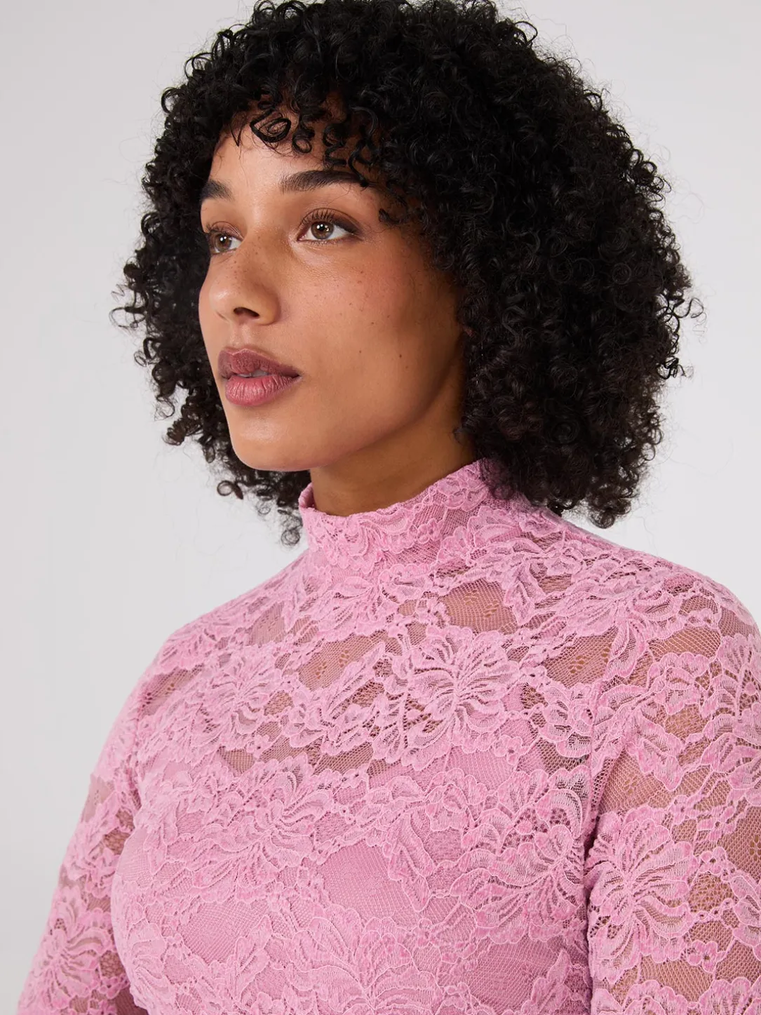 Lace Mock Neck Top With Cami