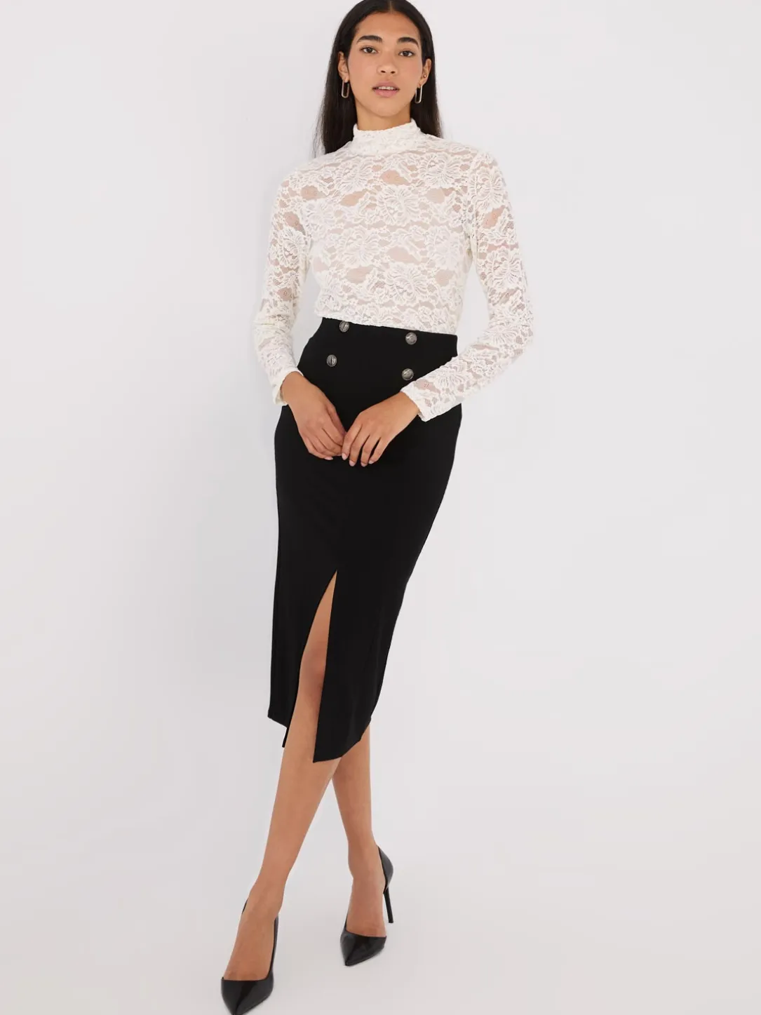 Lace Mock Neck Top With Cami