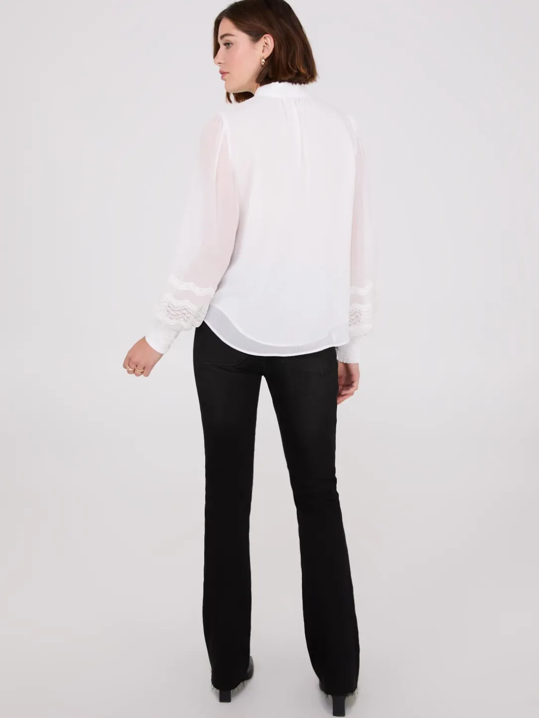 Lace Sleeve Blouse With Mandarin Collar