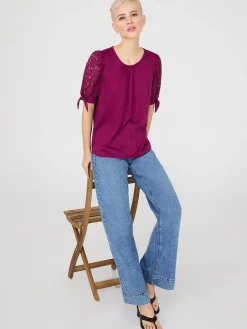 Lace Tie Sleeve Pleated Top