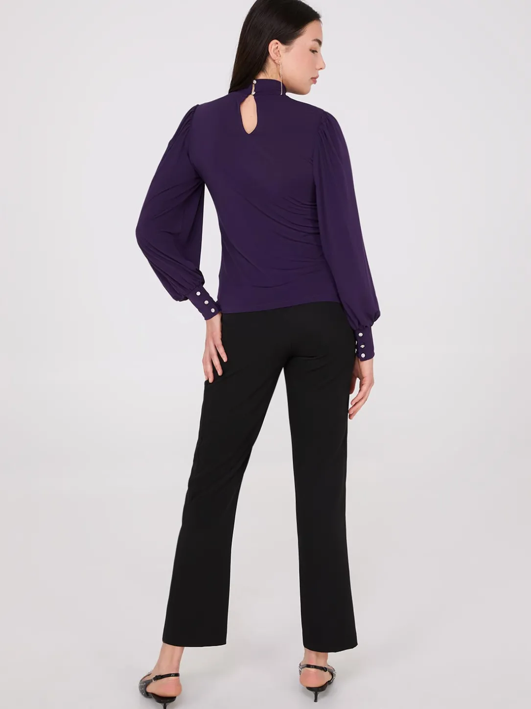 Long Balloon Sleeve Mock Neck Blouse