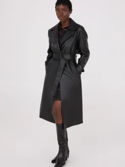 Long Faux Leather Trench Coat