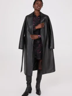 Long Faux Leather Trench Coat