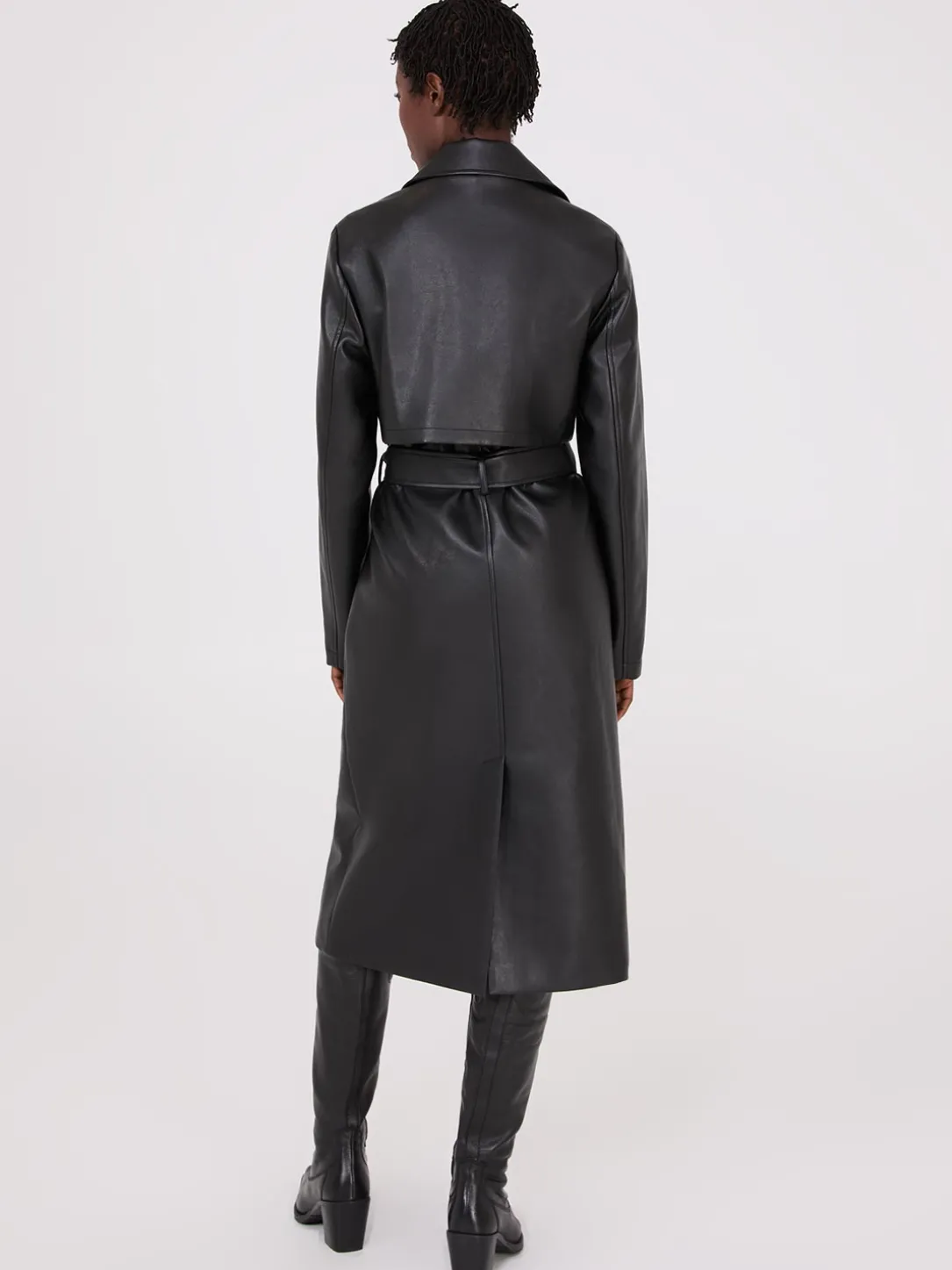 Long Faux Leather Trench Coat