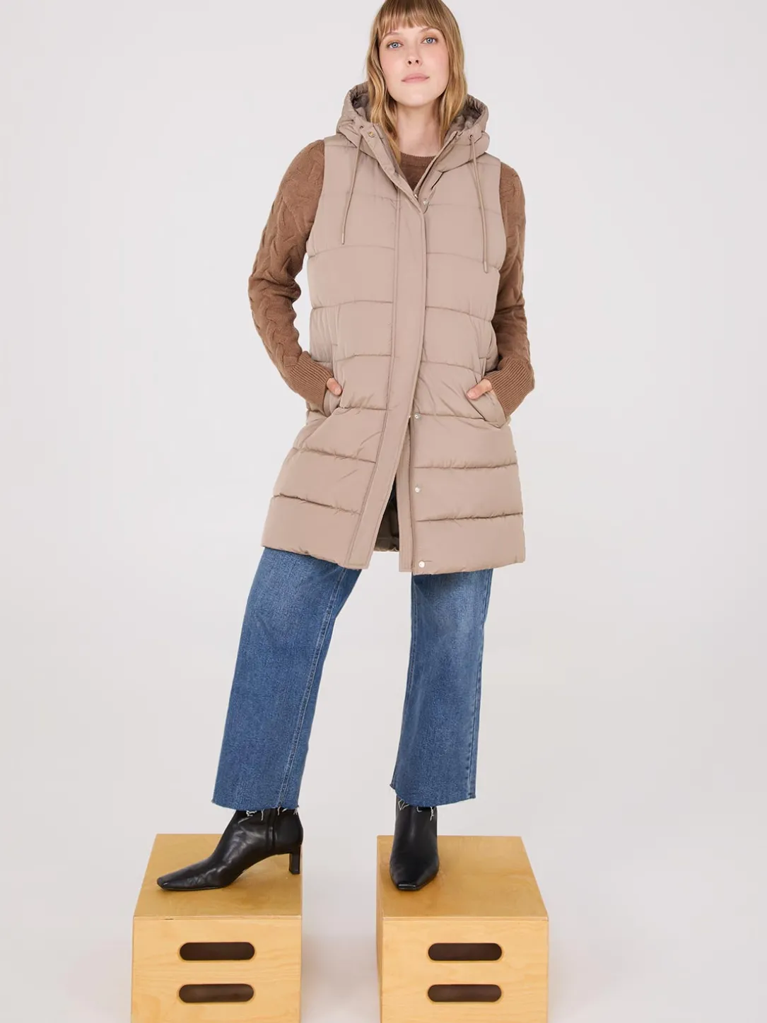 Long Hooded Puffer Vest