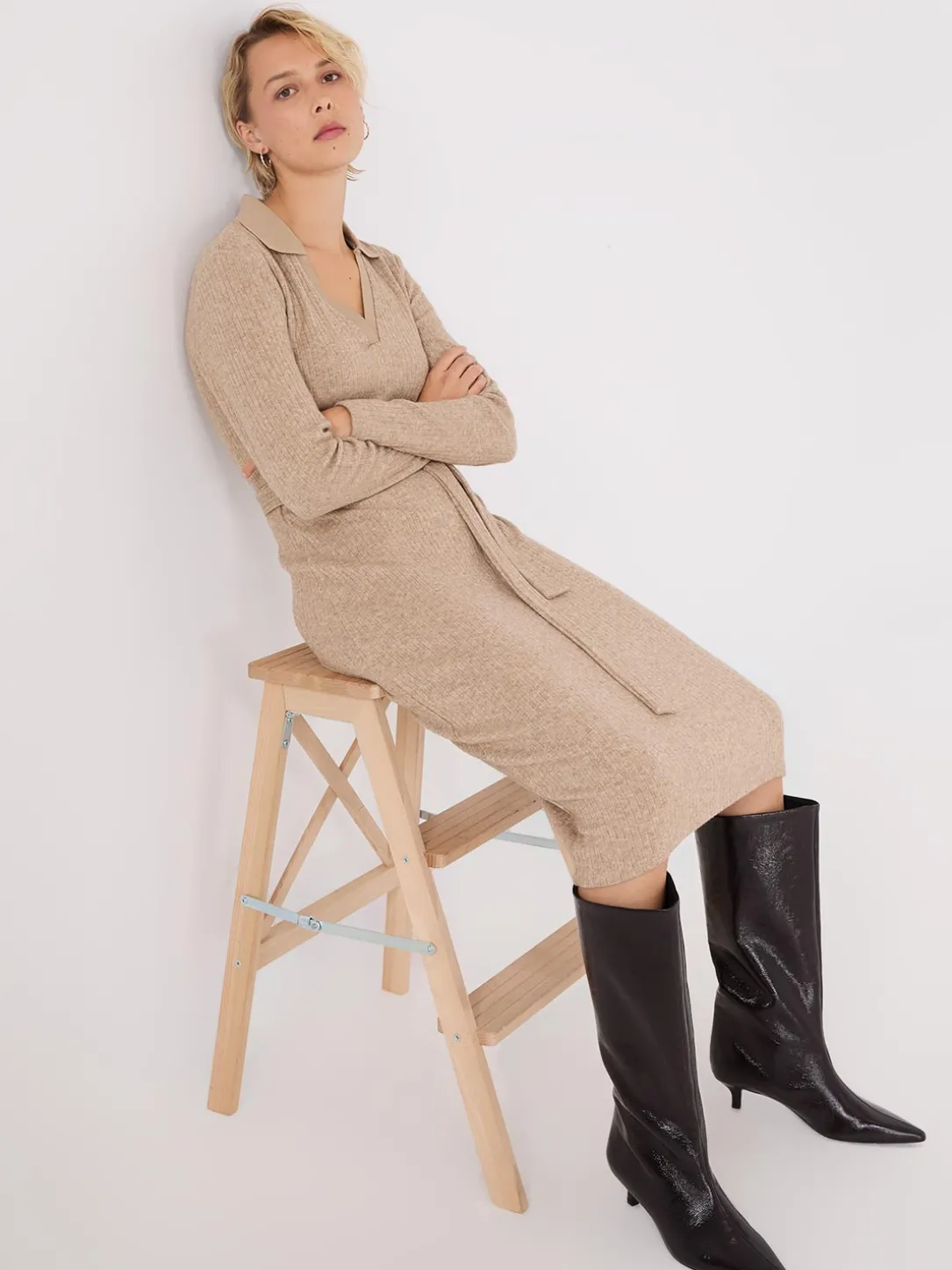 Long Sleeve Ribbed Midi Dress