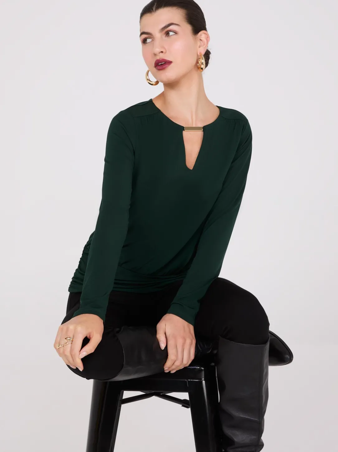 Long Sleeve Top With Metal Bar Detail