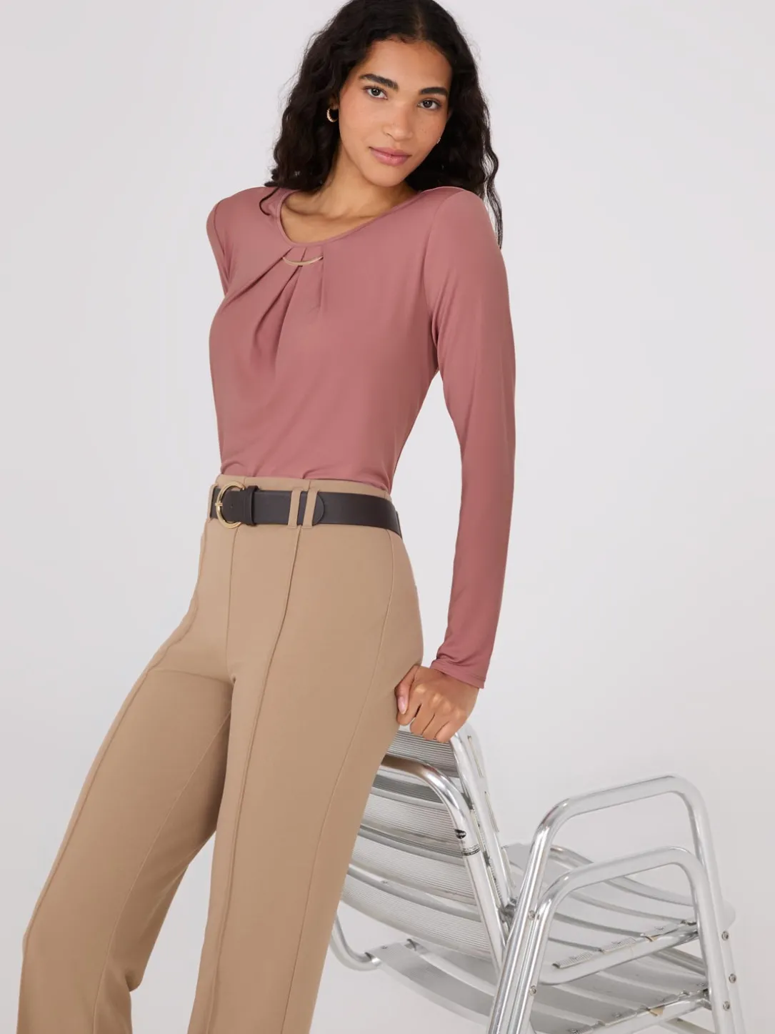 Long Sleeve Top With Metal Detail