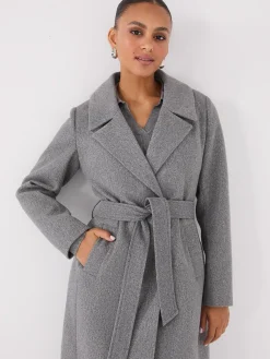 Long Wrap Coat With Faux Fur Collar