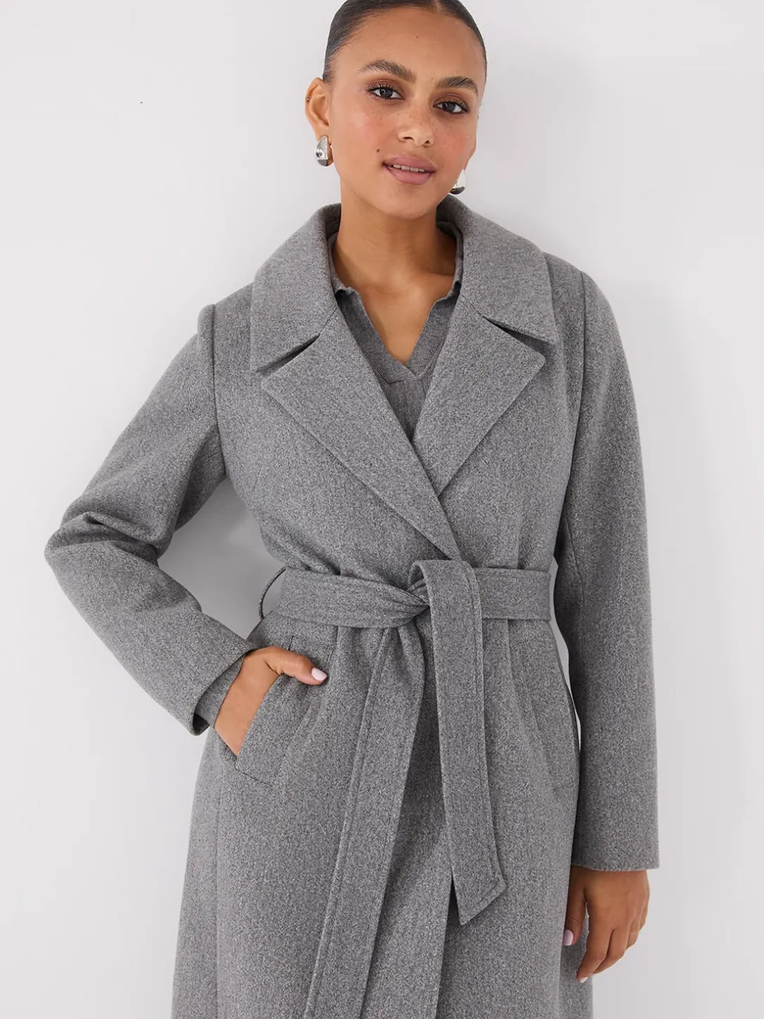 Long Wrap Coat With Faux Fur Collar
