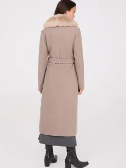 Long Wrap Coat With Faux Fur Collar