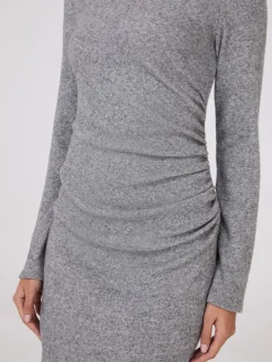 Melange Mock Neck Gathered Midi Dress