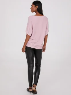 Metallic Boat Neck Dolman Sleeve Top