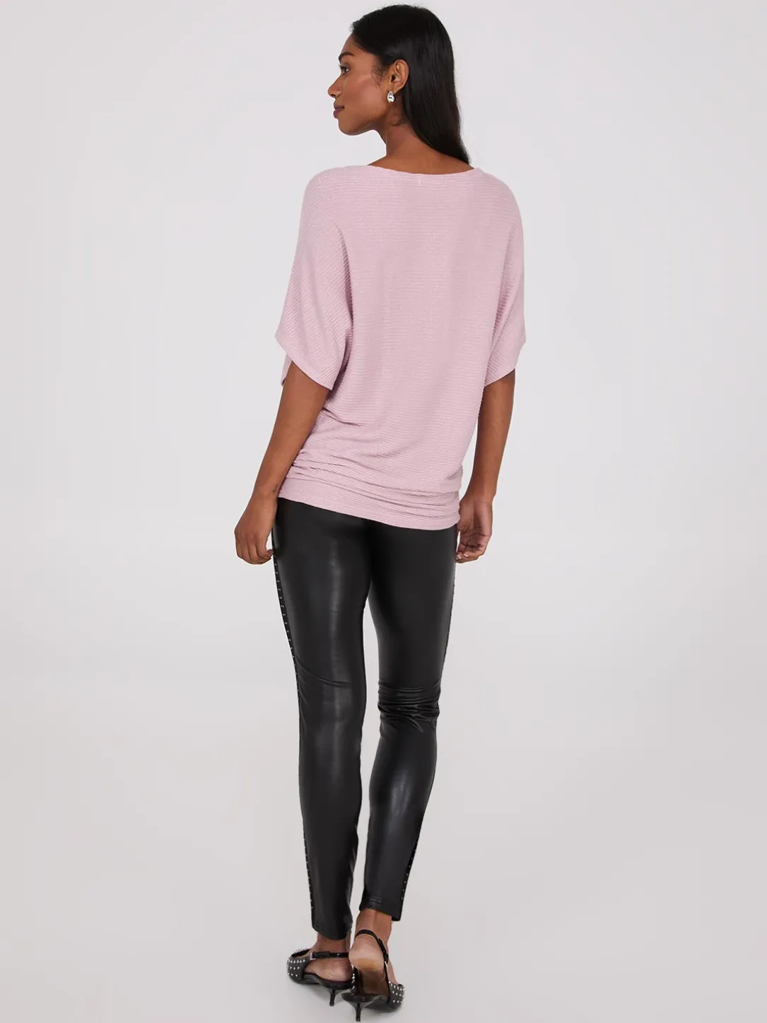 Metallic Boat Neck Dolman Sleeve Top