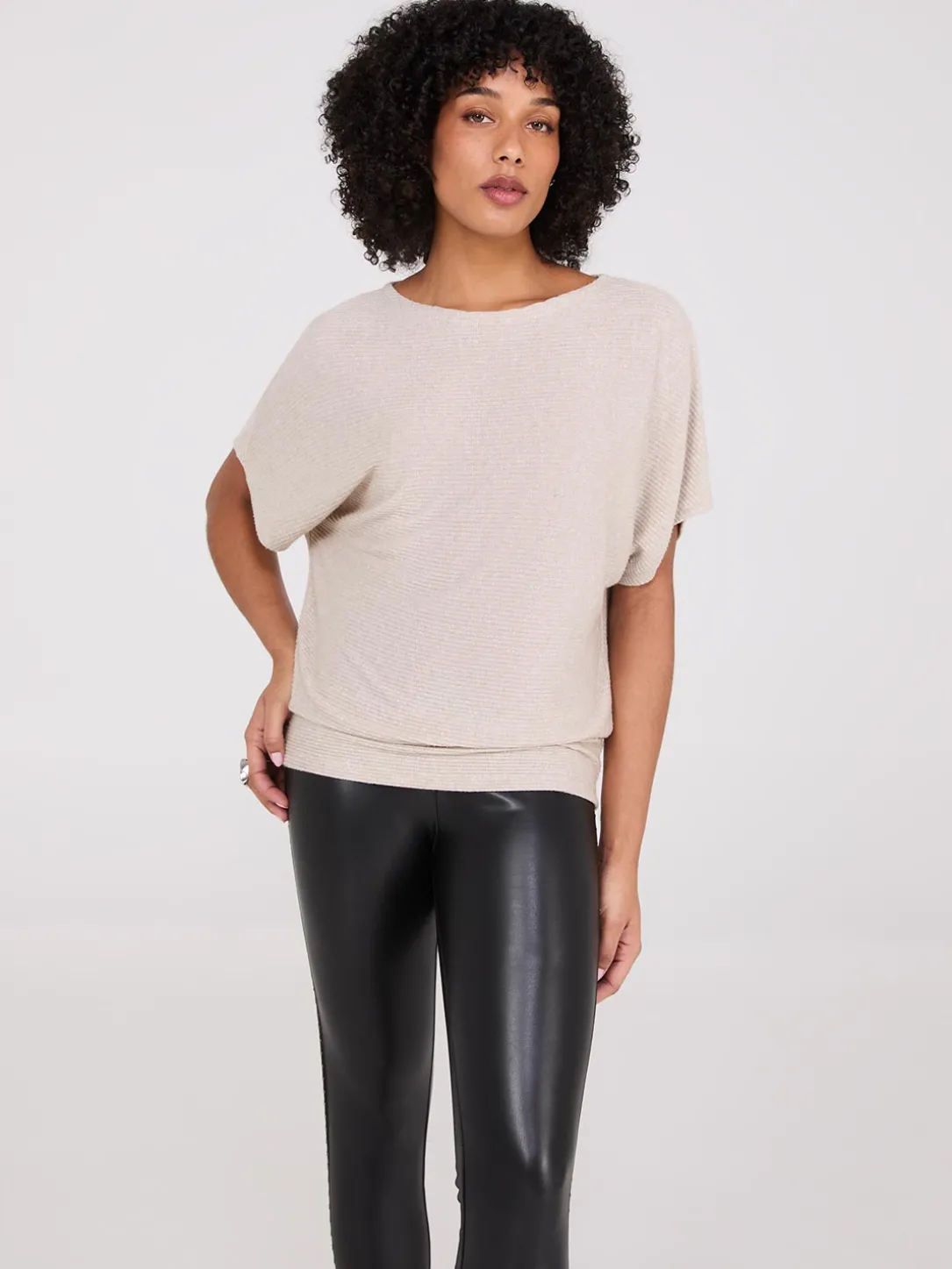Metallic Boat Neck Dolman Sleeve Top