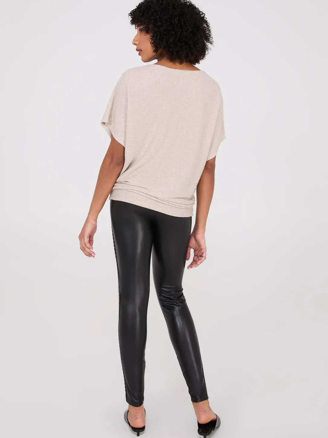 Metallic Boat Neck Dolman Sleeve Top