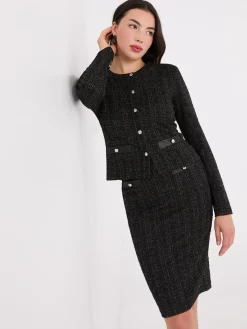 Metallic Boucle Button-Front Blazer