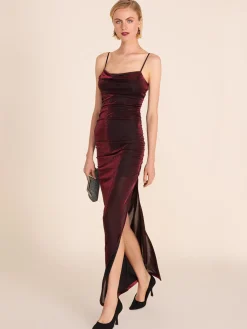 Metallic Cowl Neck Gown